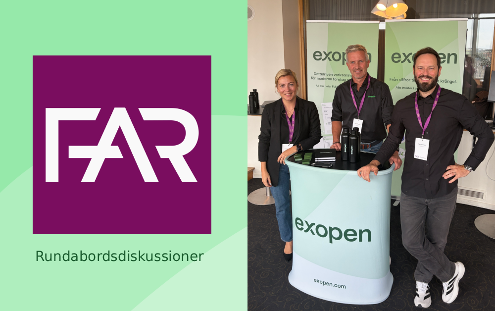 Mikaela, Torben och Marcus från Exopen i montern under FAR:s konferens Verksamhetsstyrning